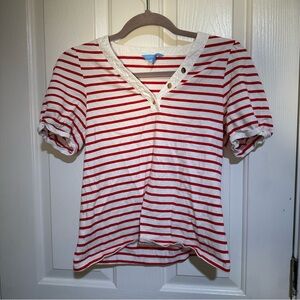 Draper James Red and Cream Striped Top